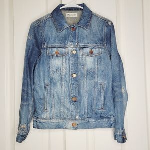 Madewell Ellery Wash Medium Ripped Distressed Denim Jeans Jacket Style C1778